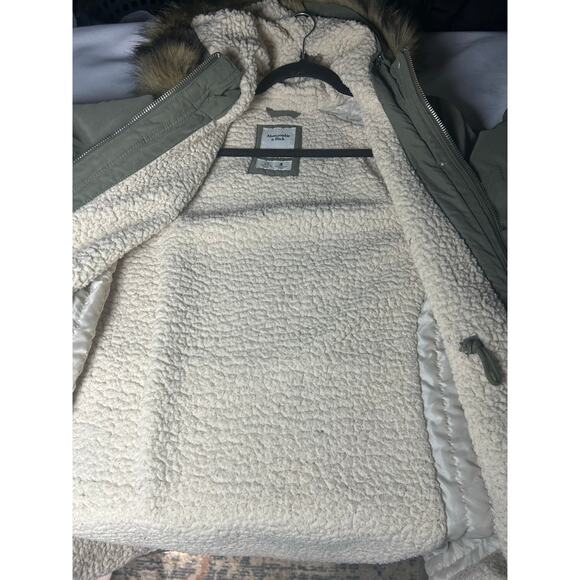 Abercrombie & Fitch sherpa lined military parka! Olive green Sz M - Picture 7 of 11